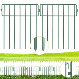 Adavin Green Animal Barrier Fence,24 Pack 12in(L)X15in(H) No Dig Garden Decorative Fence 1.5" Gap, Rustproof Metal Dig Deterrent Panel Border for Dog Rabbits, Ground Stakes Outdoor Patio,Total 24Ft(L)