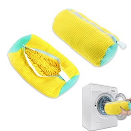 2 Stück Schuhwaschbeutel Waschmaschine, Wäschesack Schuhe, Schuh-Wäschebeutel, Mit Reißverschluss, Multi Schutz Wäschenetz, Erhöhte Reibung im Inneren (Gelb)
