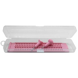 Small Portable Braille Device, Practice (Small), 4 Lines x 28 Squares (Pink), 2 Dotted Brushes, Clear Storage Case Included