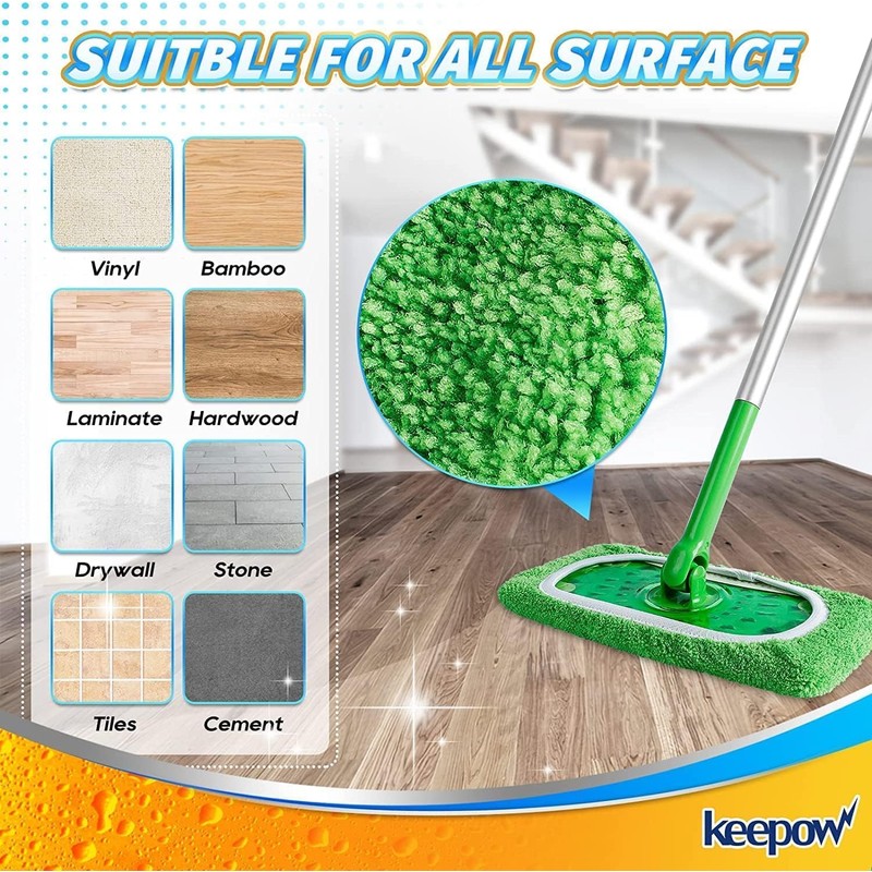 KEEPOW Reusable Microfiber Mop Pads Compatible with Swiffer Sweeper, 4