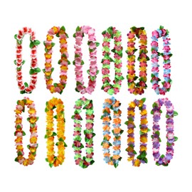 siawadeky Hawaiian Wreath Necklaces, 12 Colors, Set of 12, Flower Necklaces, Artificial Flowers, Colorful Garland, Hair Ornament, Neckwear, Costume Accessories, Wedding, Banquet Decoration, Birthday