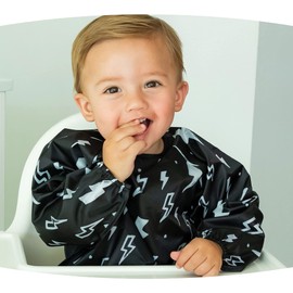 Tiny Twinkle Mess Proof Baby Bib, Long Sleeve Bib Outfit, Waterproof Bibs for Toddlers, Machine Washable, Tug Proof Lightning 6-24M