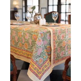 Labhanshi Indian Hand Block Print Rectangle Table Cover for Kitchen Dining Table|6 Seater Picnic Camping Outdoor Cotton Fall Table Cloth|Spring Easter Table Cloth Decor 60 X 90 Inches Burnt Orange
