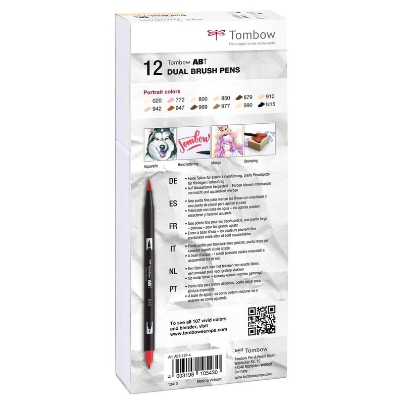 Tombow ABT-12P-4, Water-Based ABT Dual Brush Pen with Two Tips,