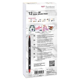 Tombow ABT-12P-4, Water-Based ABT Dual Brush Pen with Two Tips, Portrait Colours, Pack of 12