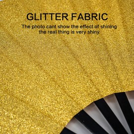 Raveahem Glitter Large Rave Folding Clack Hand Fan with Holster for Men Women Handheld Fan for EDM,Festival,Club,Party,Dance (Golden, 11")