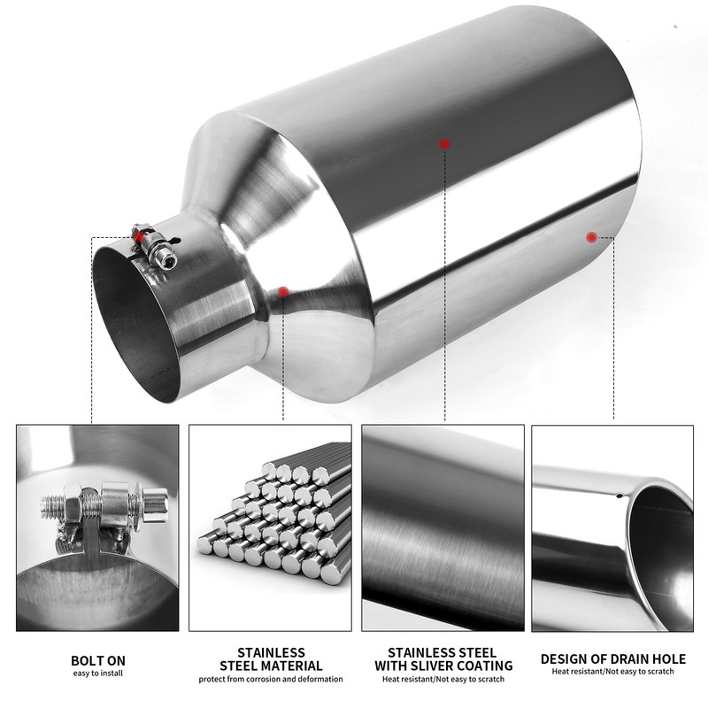 Richeer 4” Inlet Exhaust Tip, 10” Outlet 18” Long Stainless