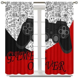 Gamer Curtains for Kids Boy Bedroom,Video Game Player Joystick Print Pattern Window Drapes for Man Teen Youth Nursery Baby Bedroom Curtains,Red 42" W X 45" L