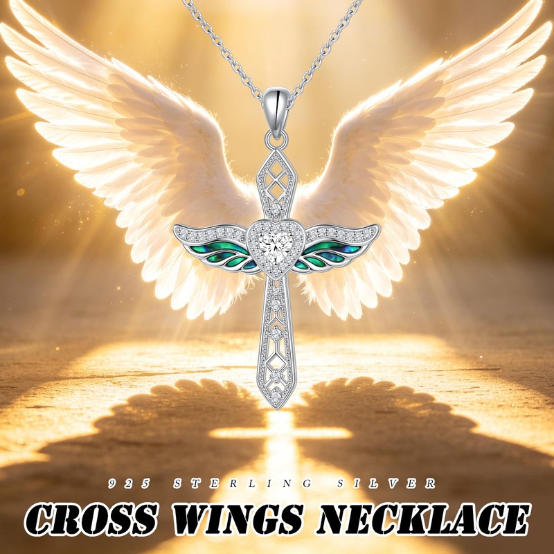 Alphm Angel Wings Cross Necklace for Women 925 Sterling Silver