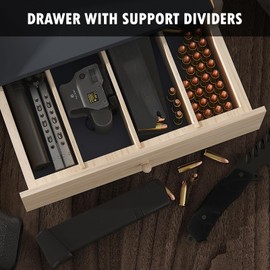 Kyerlish Pistol Rack for Gun Safe,Solid Wood Pistol Stand with Drawer,4-Slot Handgun Pistol Holder and Rustic Gun Rack Organizer Accessories for Nightstand or Shelf,Gifts for Men