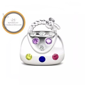 Minimalist Charm Jewerly Shopping Bag For Bracelet, Beaded Bag Charm, Sterling Silver, Gift For Women