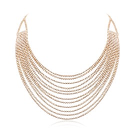 Ever Faith Bib Statement Choker Necklace, Glitter Rhinestone Crystal Multi Layered Collar Necklace for Women