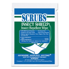 Scrubs 91401 Insect Shield Insect Repellent Wipes, 8 x 10, White, 100/Carton