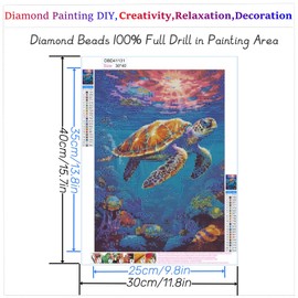 JIANCHENGART 5D Diamond Painting Kit,Ocean Animal Dolphin Turtle Fish Painting Dot 100% Full Drill Painting Cross Stitch Wall Decoration 30x40cm/11.8x15.7 inch (Turtle-2)