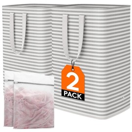 GDCXWFD 2 Pack Laundry Baskets,Waterproof Collapsible Large Laundry Hamper Bag,home storage,with Easy Carry Handles Rv Essentials,Laundry Room College Dorm Bedroom(White and blcak, 72L)