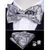 Barry.Wang Mens Silver Cummerbund Bow Tie Set, Silk Cummerbund Pretied