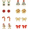 fdsmall 8 Pairs Christmas Charm Stud Earrings Set Holiday Earrings