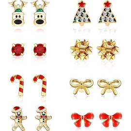 fdsmall 8 Pairs Christmas Charm Stud Earrings Set Holiday Earrings Christmas Earring Holiday Earrings Hypoallergenic Snowman Claus Christmas Tree Reindeer Earrings Christmas Jewelry Gift (02)