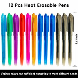 Jauisus 12 Pcs Heat Erasable Pens for Fabric, 0.5mm Heat Erasable Fabric Marking Pens for Sewing, DIY Dressmaking Embroidery Pen Fabric Markers Sewing Accessories Supplies Quilting Gifts (8 Colors)