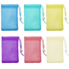 IANFAN 6 Pcs Nylon Mesh Soap Pouch, Exfoliating Net Soap Savers with Drawstring Multicolor Mesh Foaming Bag for Bath and Shower