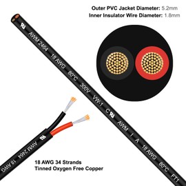 LINKSQ UL2464 20FT 18 Gauge 2 Conductor PVC Electrical Wire, Tinned Copper Hookup Wire, 18 AWG 2 Wire, 18/2 Low Voltage Wires, Landscape Wire, OFC Speaker Cable, Automotive Battery Wires