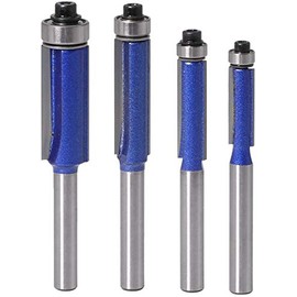 Yakamoz 4pcs 1/4 Inch Shank Top End Bearing Flush Trim Router Bit Set, 1/4" 5/16" 3/8" 1/2" Cutting Diameter