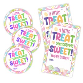 40 Pcs Happy Easter Sticker Set - Colorful Plaids A Little Treat for Some Bunny Sweet - 20 Round Stickers & 20 Adhesive Tags for Easter Day Gift Wrapping, Envelope Seals Party Favor & Supplies - E02