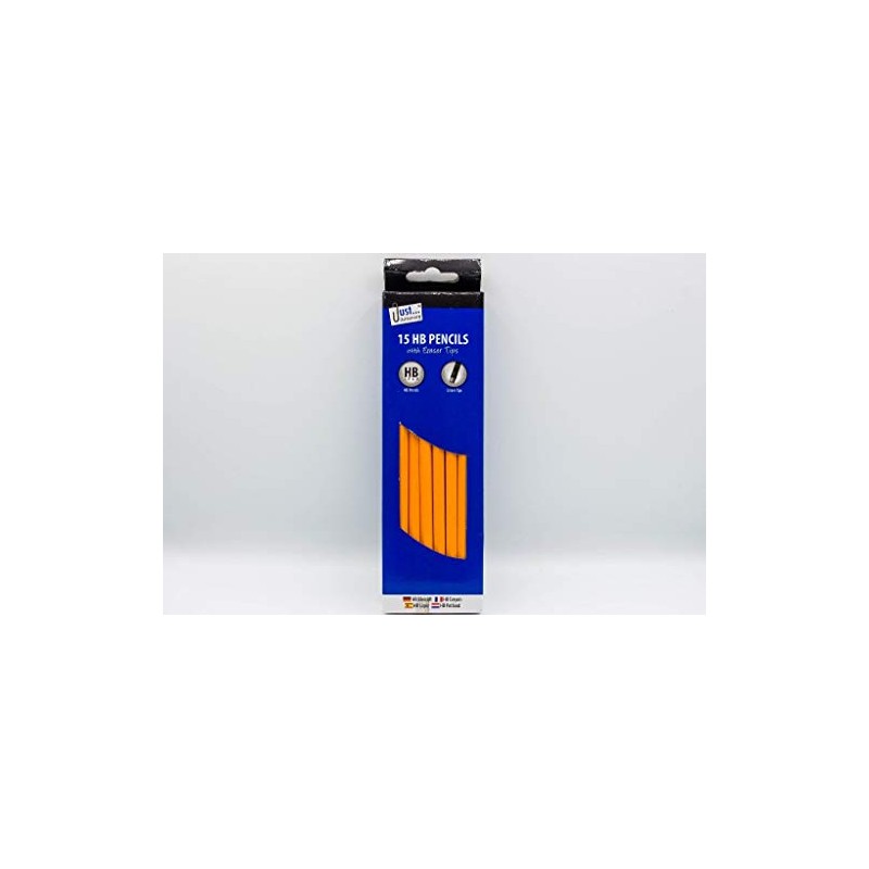 Just stationery 15 HB Pencils with Eraser Tops, 5631