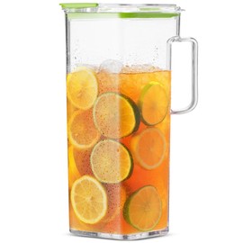 Komax Large Plastic Water Pitcher with Lid Square Water Carafe – BPA-Free, Dishwasher Safe – Water, Tea, or Juice Containers with Lids for Fridge (2.3 Liters)