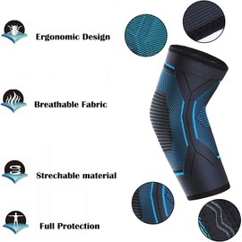Seitaku Elbow Brace Compression Sleeve: Arm Sleeves for Tennis and Tendonitis Elbow Relief, Elbow Support Braces for Women & Men, weightlifting, Gym, Golf, Workout, Sports (NavyBlue, Medium)