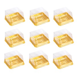50 Pcs Plastic Single Individual Cupcake Container Mooncake Muffin Dome Holders Cases Boxes Container Cupcake Boxes for Wedding Birthday Party (Square,Gold)