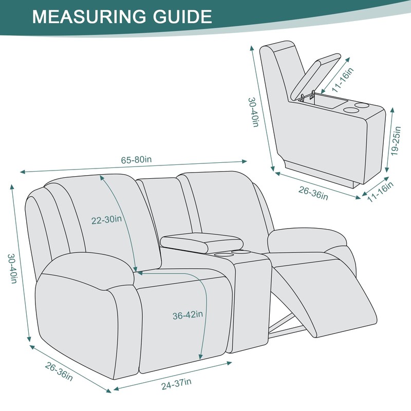 Ruaozz Stretch Loveseat Recliner Covers with Console 4-Pieces Recliner Sofa