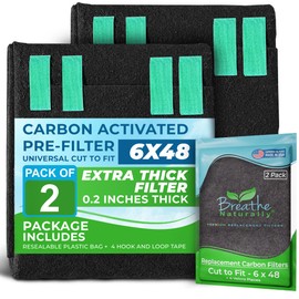 Breathe Naturally Universal Cut To Fit Carbon Activated Air Filter - Replacement Charcoal Filters - Pre Filter Carbon Sheet for Air Purifier, Vent Filters & More - Made in USA (Pack of 2, 6x48)