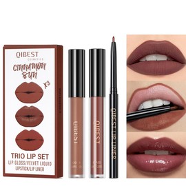 KARLOR 3 PCs Liquid lipsticks Set, 1 matt lipstick & 1 Moisturizing Lipgloss & 1 Lipliner waterproof long -lasting creamy lipstick lipliner lipgloss Kit (03#)