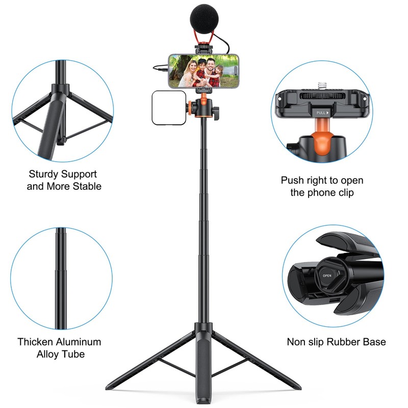 Camera Tripod, 13.7in to 55.7in Lightweight Extendable Selfie Stick Tripod