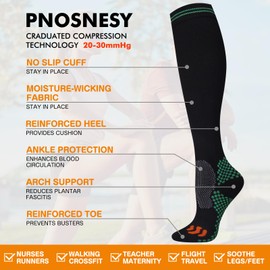 Pnosnesy Compression Socks for Men and Women 1/2/3 Pair 20-30 mmHg Compression Stockings Circulation for Athletics, Running, Flight Travel, Support