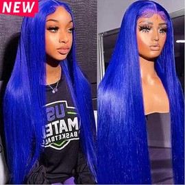 Lumiere Dark Blue Bomb Pre Colored 13x4 Straight Lace Frontal Human Hair Wig - Color: 2-4-10-13X4 BODY 613, Size: 16inch