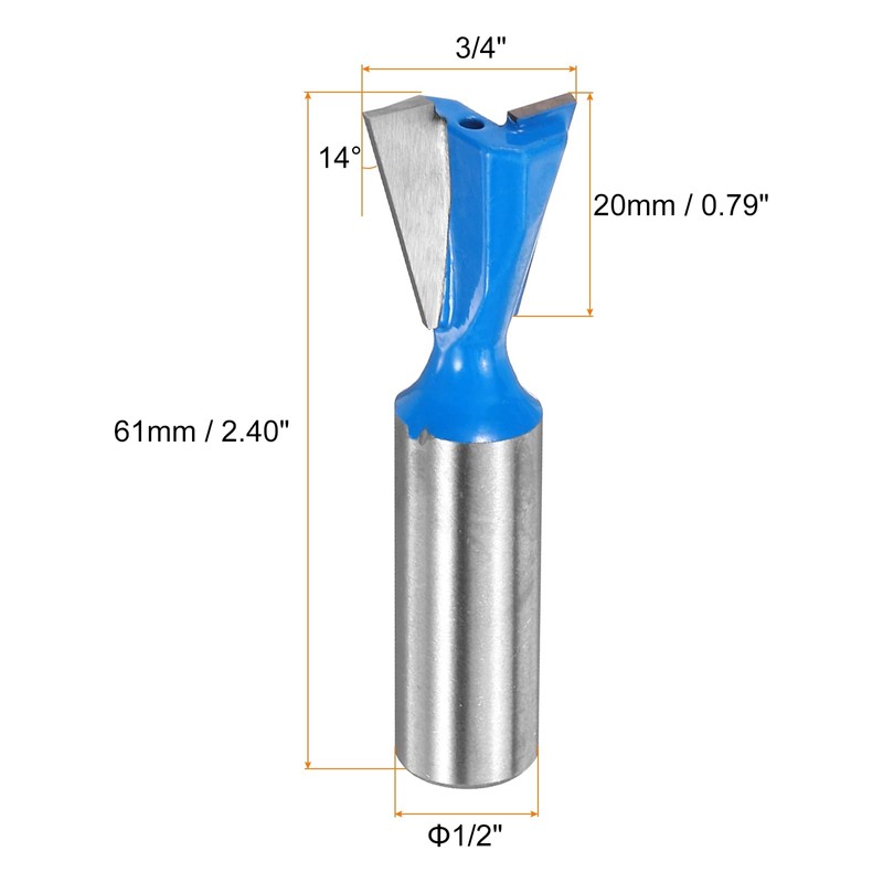 sourcing map 2pcs Dovetail Router Bit 3/4" Diameter 1/2" Shank