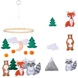 HewMay Baby Crib Mobile Hanging Ornament, 3D Starry Clouds Woodland Nursery Bed Ornament, for Baby Shower, Felt Nursery Ceiling Decoration for Girls/Boys (Animal)