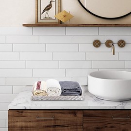 IGNPION Rattan-Serviertablett für Zuhause, Badezimmer, Gästehandtuch, Tablett, dekoratives Tablett, gewebter Tisch, Aufbewahrungstablett mit Griff, Tisch, Ornament (30 cm, weiß gewaschen)