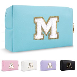 Lohhbve Small Minimalism Cute A-Z Makeup Bag, PU Leather Waterproof Cosmetic Bag Daily Use Toiletry Cosmetic Pouch, Portable Storage Travel Toiletry Bag for Women Girls Essential Cosmetic Organizer