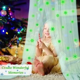 South To East Bed Canopy for Girls with Glowing Snow in the Dark, Cyan Princess Bed Curtains for Baby Cot, Crib and Toddler Bed, Double Bed, Full and Queen Bed, Mosquito Net Canopy for Girls Bedroom