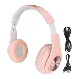 Bluetooth Headset Noise Reduction Foldable Over Ear Wireless Headphone with Colorful Light for Phone Laptop Pink