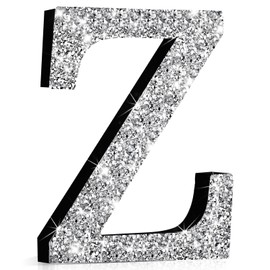 Qunclay Silver Crystal Diamond Bling Letters Crushed Diamond Decorations Glitter Letters with Screws and Hooks Rhinestone Gifts for Wedding Birthday Wall Bedroom Bathroom Decor(Letter Z,12l" X 12"w)