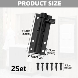2PCS Barrel Small Bolt Lock, 4 Inch Black Slide Door Bolt, Gate Bolts for Wooden Gates with Screws, Heavy Duty Metal Latch Locks with Rustproof Design, Door Bolts for Internal Doors