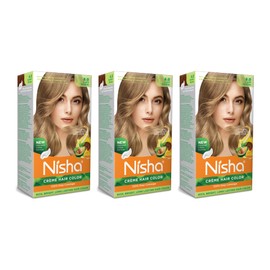 Nisha Creme Permanent Hair Color 100 percent Gray Coverage Hair Dye Easy to Apply Long Lasting Hair Colouring For Ultra Soft Deep Shine Conditioning With Natural Herbs Pack of 3 (Light Blonde)