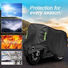 Motorcycle Cover All Season,Universal Weather Quality Waterproof Sun Outdoor Protection Scooter Shelter Tear Proof Night Reflective & Lock-Holes Storage Bag Fits up to 105" Motorcycles Vehicle