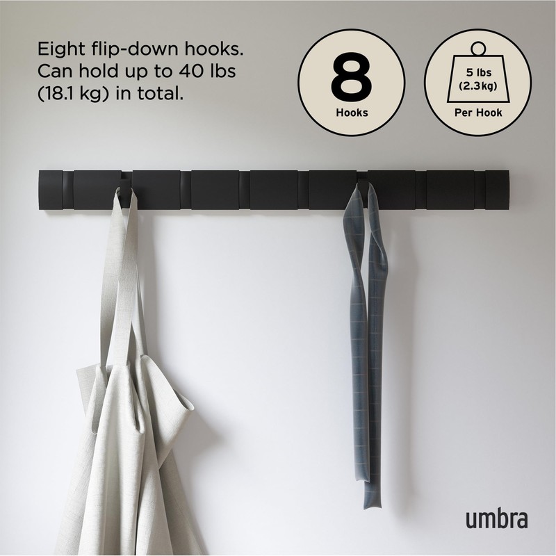 Umbra Flip Wall-Mounted Coat Rack with 8 Hooks – Modern,