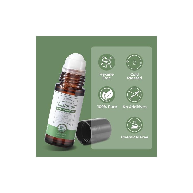 Aceite De Ricino En Roll-On Para Rostro, Ojos, Cabello, Cuero