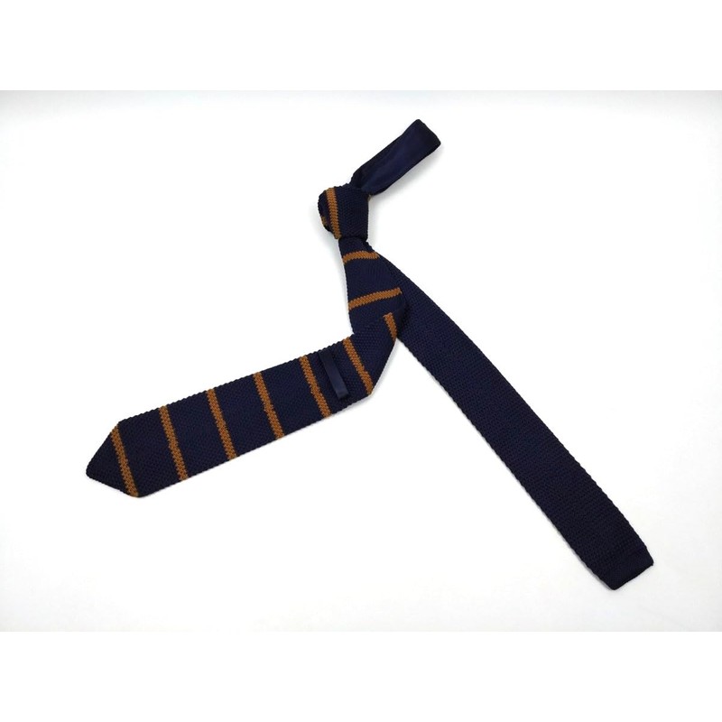 F NODE Knit Tie, Narrow Tie, Sword Tip, Striped, Navy
